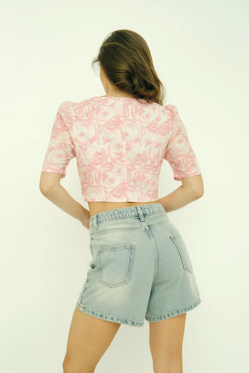 Virgio  Floral Rescued Pink Printed Crop Top for Women for Women | Best Price UAE