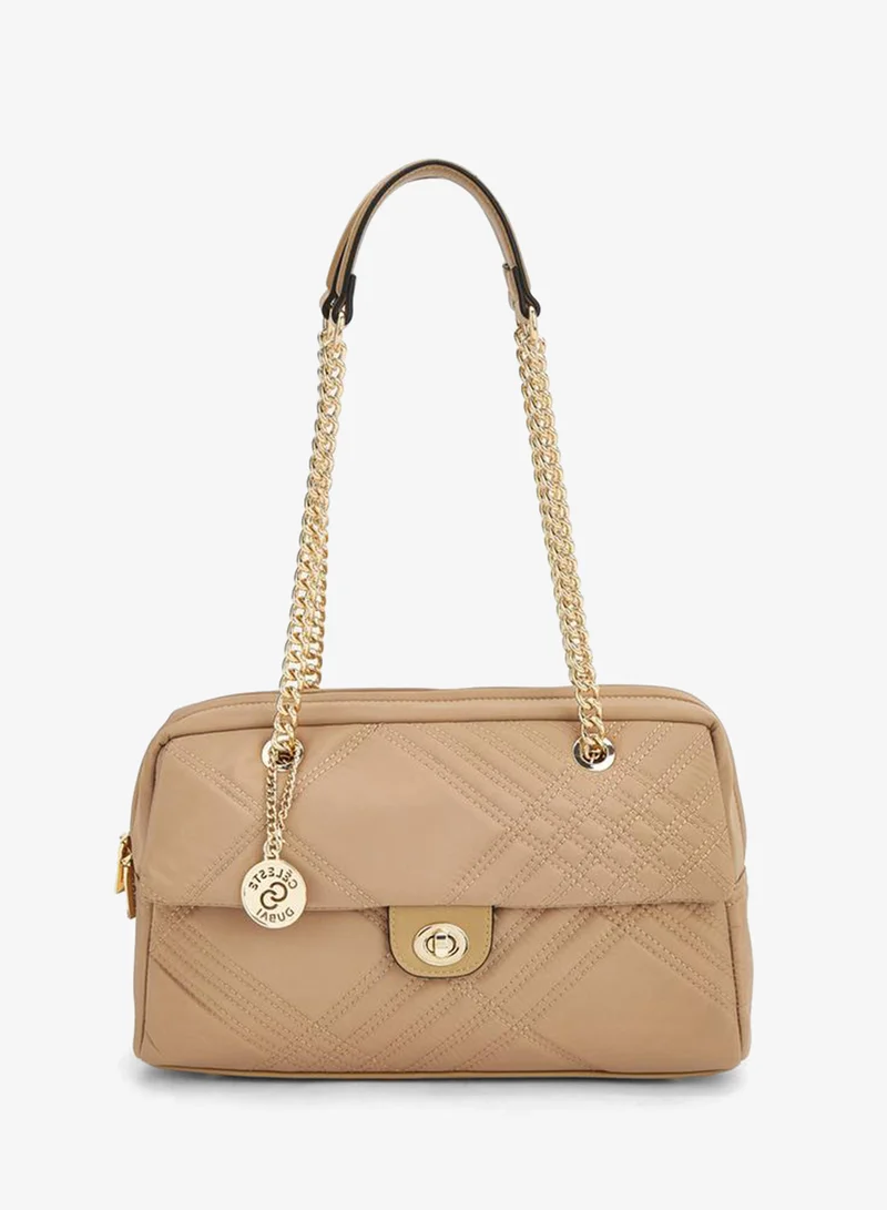 Quilted Shoulder Bag With Zip Closure