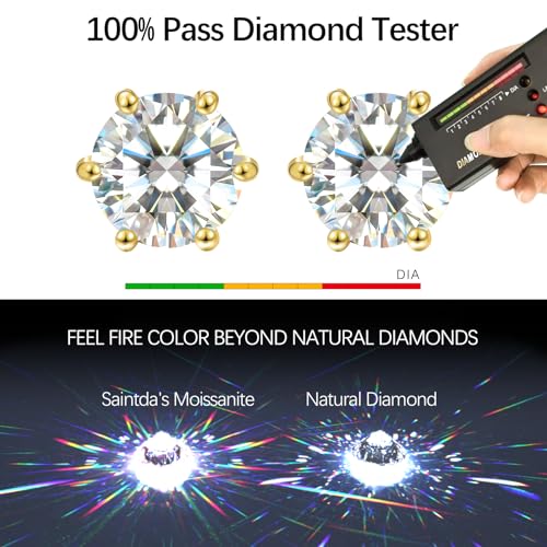 Saintda Moissanite Stud Earrings for Women 925 Sterling Silver Lab Grown Created vvs Diamond Studs Earrings Wedding Gifts Wife Jewelry Women Men Girls - Image 5