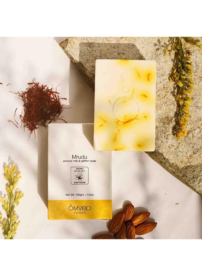 Omved MRUDU Almond Milk and Saffron Ayurvedic Baby Soap - 100% Natural, Vegan & Chemical Free - 100g - Image 2