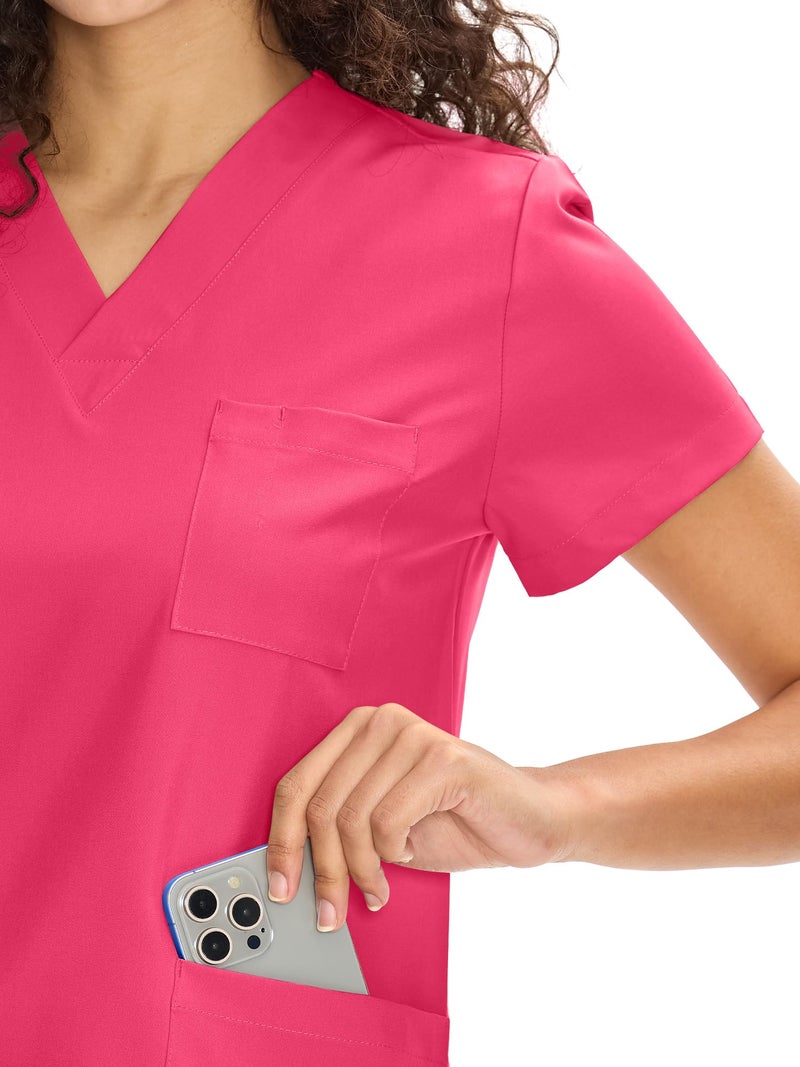 COZYFIT Scrubs for Women Set Medical Uniform - V-Neck Top & Straight Leg Pants with 9 Pockets, Unisex Workwear COZY SCRUBS, Hot Pink, M - Image 4