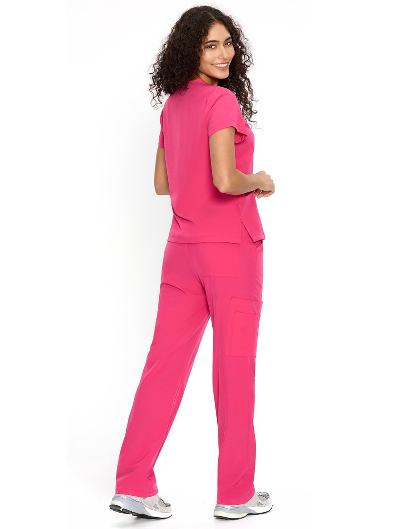 COZYFIT Scrubs for Women Set Medical Uniform - V-Neck Top & Straight Leg Pants with 9 Pockets, Unisex Workwear COZY SCRUBS, Hot Pink, M - Image 2