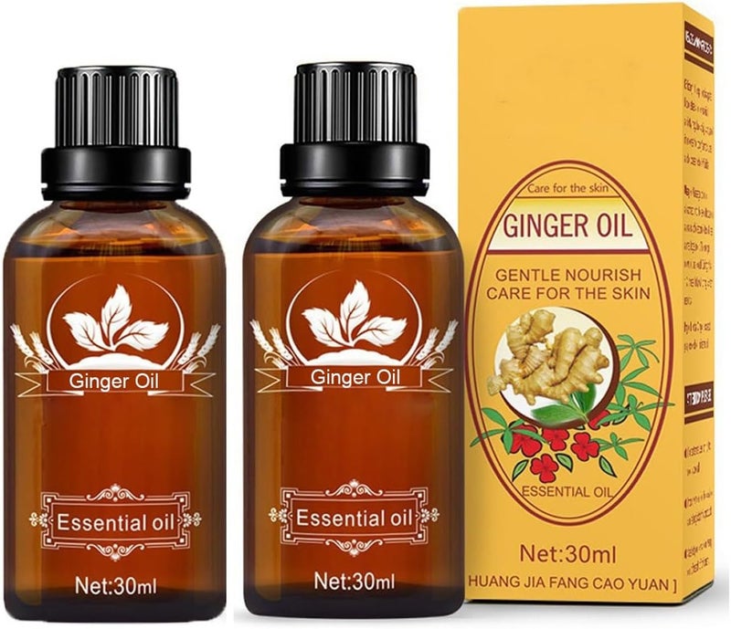 Vamotto 2 Pack Ginger Oil for Lymphatic Drainage, Ginger Essential Oil for Swelling and Pain Skin Body Massage, Ginger Massage Oil Essential, SPA Ginger Essential Oils, Ginger Body Oil 30ML/Bottle - Image 1