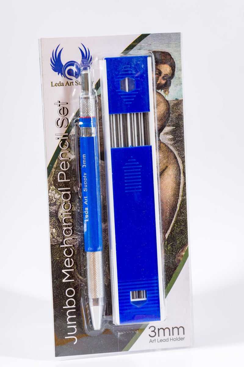 Leda Art Supply Leda Art 3.0mm Mechanical Pencil Set – Drafting Pencil with Built-in Sharpener & 6 Lead Refills – Ideal for Thick Lines, Sketching, Drawing & Mixed Media Art (Jumbo) - Image 2