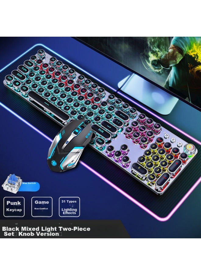 Eweadn Tk100 Punk Mechanical Keyboard And Mouse Set, E-sports Gaming Wired Desktop Computer Laptop External Keyboard And Mouse For Office Typing, Black With Mixed Blue Switches - Image 1