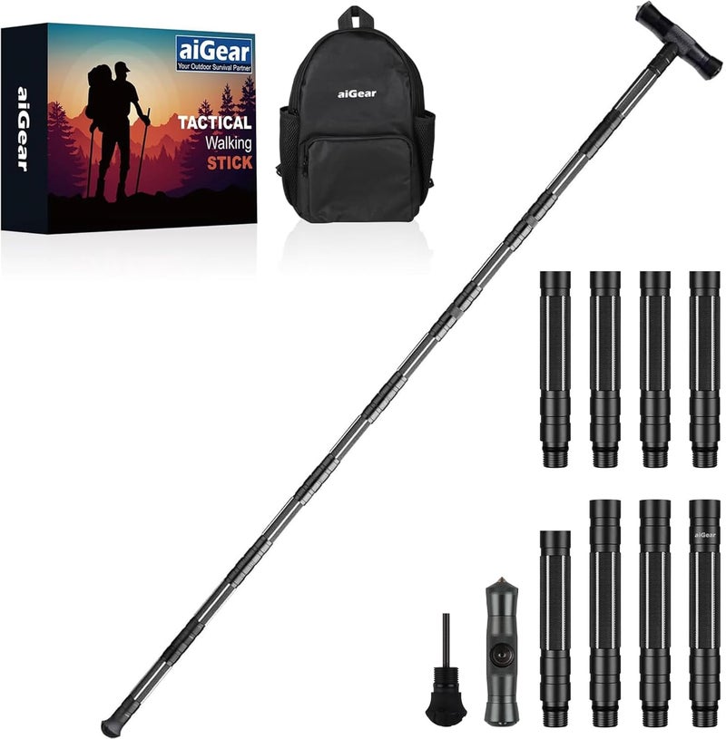 aiGear G2 Tactical Stick Hiking Walking Staff - Trekking Poles Outdoor Adjustable Hiking Stick for Camping Hiking 5-8 Tubes（with Multitool） - Image 1