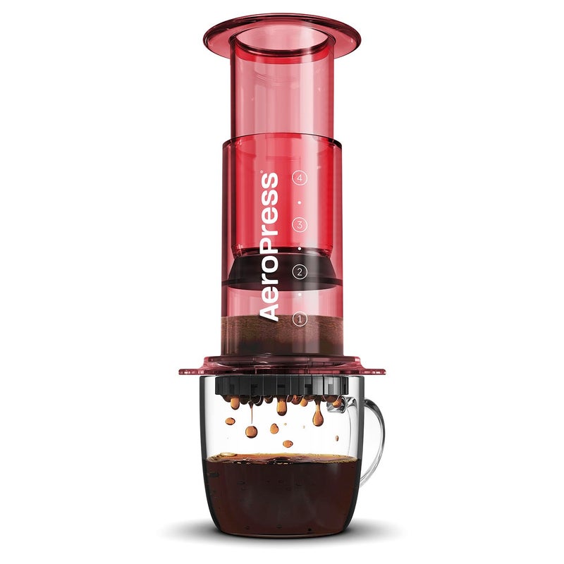 AeroPress Clear Coffee Press  3 In 1 Brew Method Combines French Press Pourover Espresso Full Bodied Coffee Without Grit or Bitterness Small Portable Coffee Maker for Camping  Travel Red