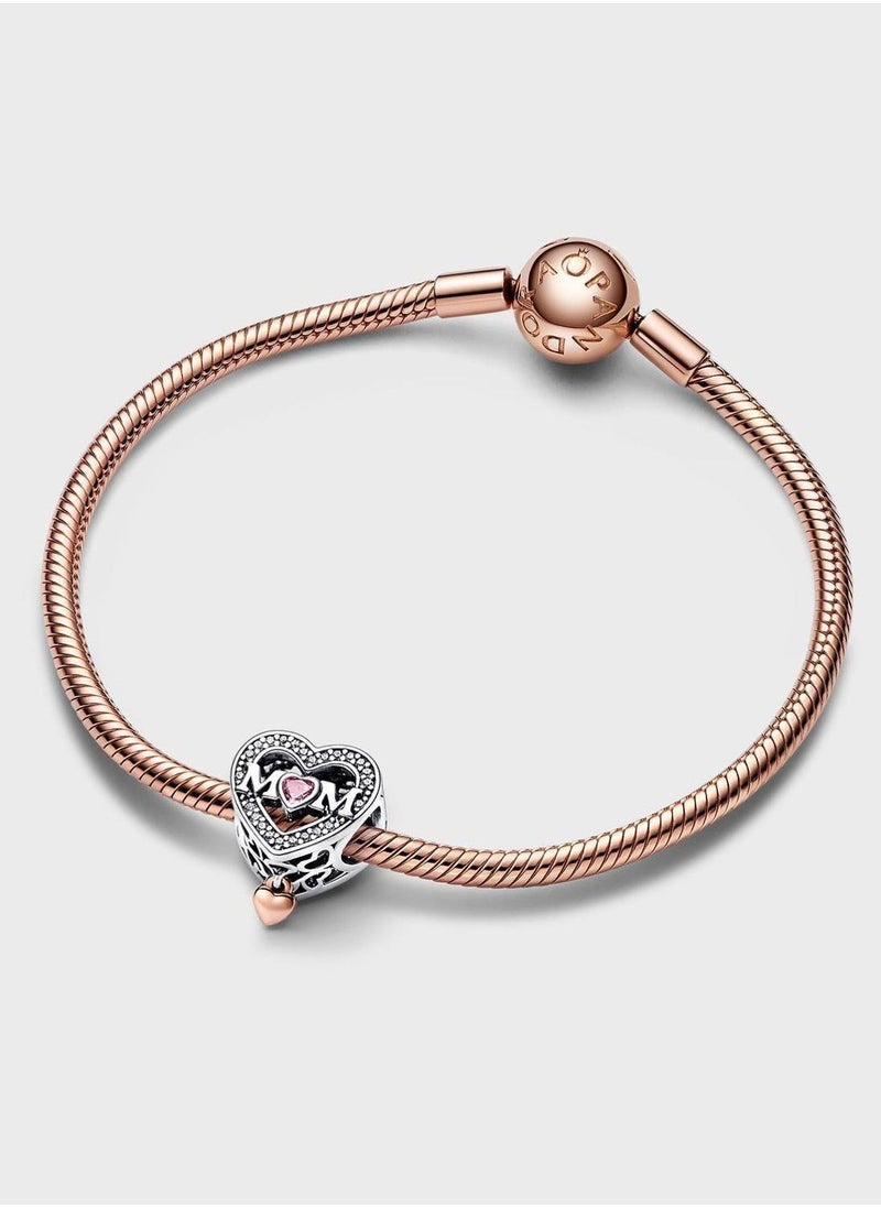 PANDORA 14K Rose Gold Plated Mum Heart Sterling Silver Charm Bracelet - Image 3