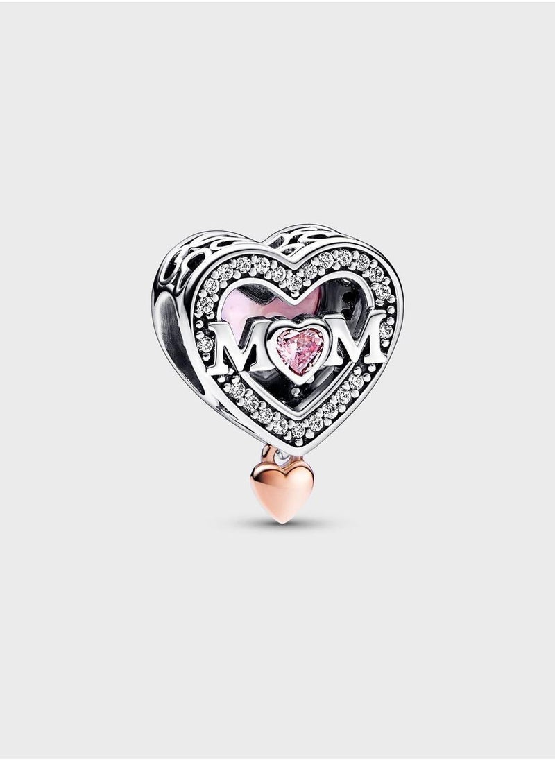 PANDORA 14K Rose Gold Plated Mum Heart Sterling Silver Charm Bracelet - Image 1
