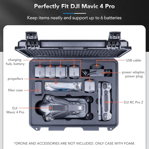 Lykus Titan M400 Waterproof Hard Case for DJI Mavic 4 Pro DJI RC Pro 2RC2 Fits up to 6 Batteries and Accessories in Fly More ComboCreator Combo CASE ONLY - Image 3