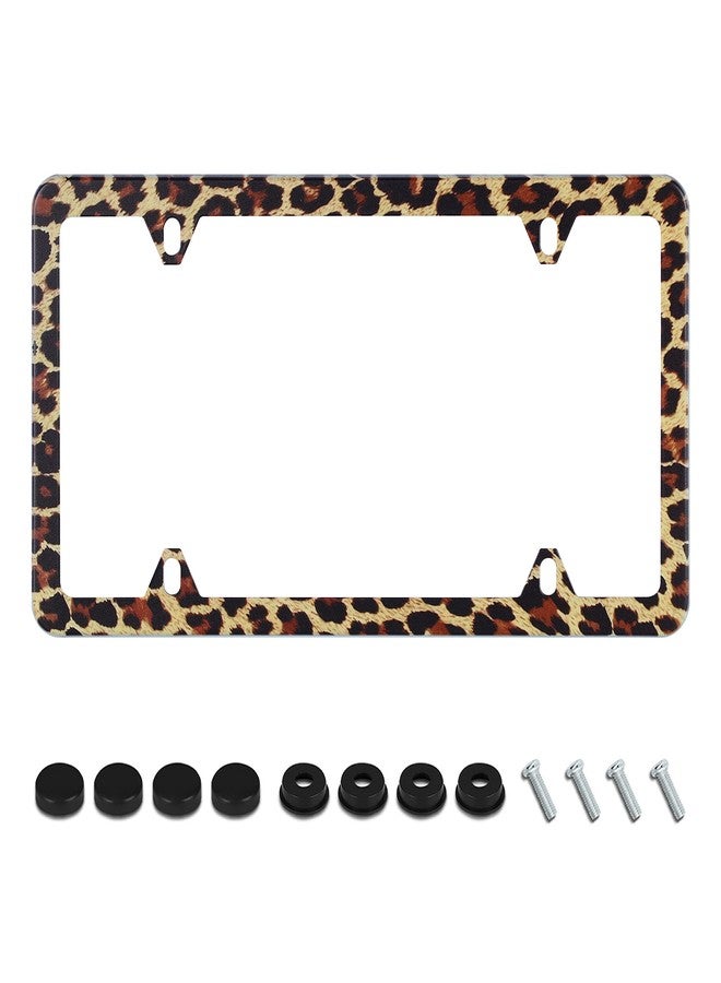UNINDREM Brown Leopard Print License Plate Frame Cheetah Animal License Plate Holder Stainless Steel Rust-Proof Auto Parts Decoration with Screws for Men Women License Plate Cover 4 Holes 1pcs - Image 1