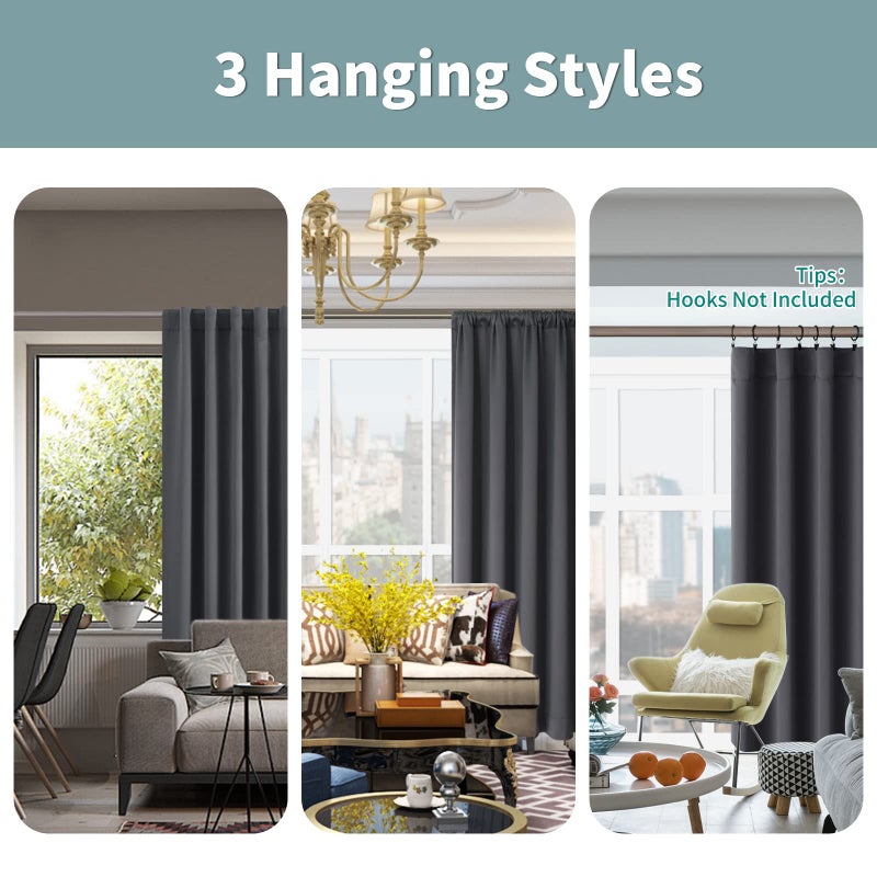 BGment Dark Grey 100% Blackout 48 Inch Curtains for Small Window  Rod Pocket and Back Tab Double Layer Black Out Thermal Insulated Room Darkening Curtain for Kitchen  2 Panels  Each 42 x 48 Inch - Image 3