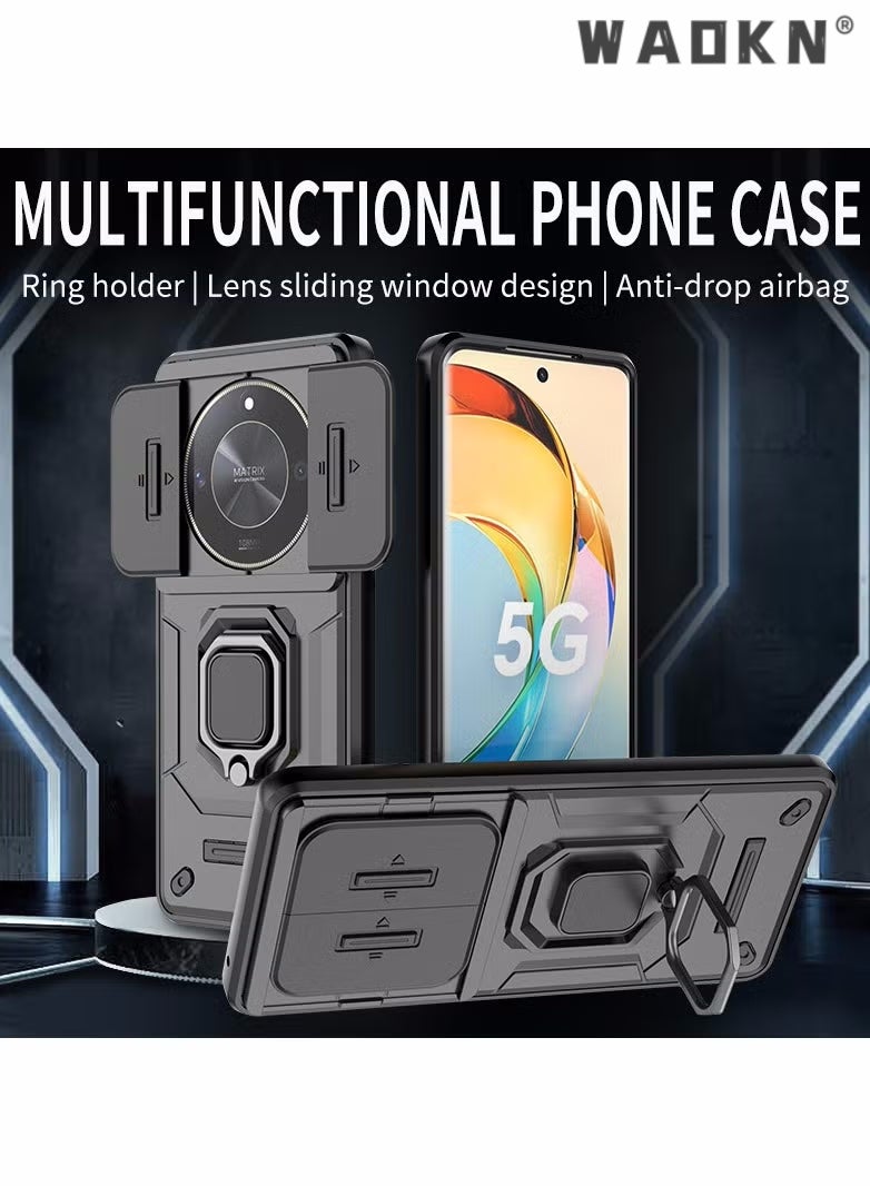 WAOKN Slide Camera Phone Case Honor X9b 5G Cover Luxury Armor PC Shockproof Metal Ring Stand Protective Back Cover Ring Kickstand and Sliding Camera Cover with Kickstand,Drop Proof,Heavy Duty Protective - Image 5