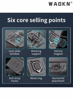WAOKN Slide Camera Phone Case Honor X9b 5G Cover Luxury Armor PC Shockproof Metal Ring Stand Protective Back Cover Ring Kickstand and Sliding Camera Cover with Kickstand,Drop Proof,Heavy Duty Protective  - Image 4