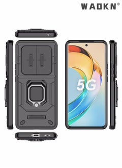WAOKN Slide Camera Phone Case Honor X9b 5G Cover Luxury Armor PC Shockproof Metal Ring Stand Protective Back Cover Ring Kickstand and Sliding Camera Cover with Kickstand,Drop Proof,Heavy Duty Protective  - Image 2