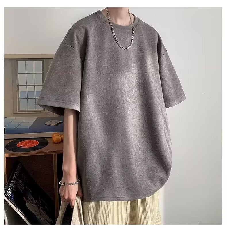 Heavy Suede Short-Sleeved T-Shirt Men'S Summer American Style Retro Fashion Brand Oversize Loose Half-Sleeved T-Shirt Top - Image 1