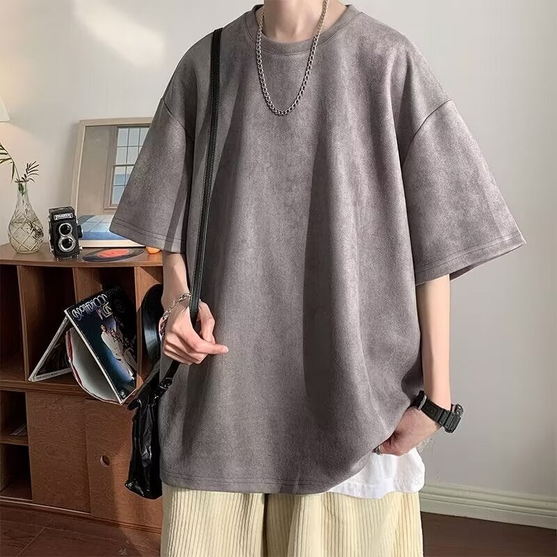 Heavy Suede Short-Sleeved T-Shirt Men'S Summer American Style Retro Fashion Brand Oversize Loose Half-Sleeved T-Shirt Top - Image 3