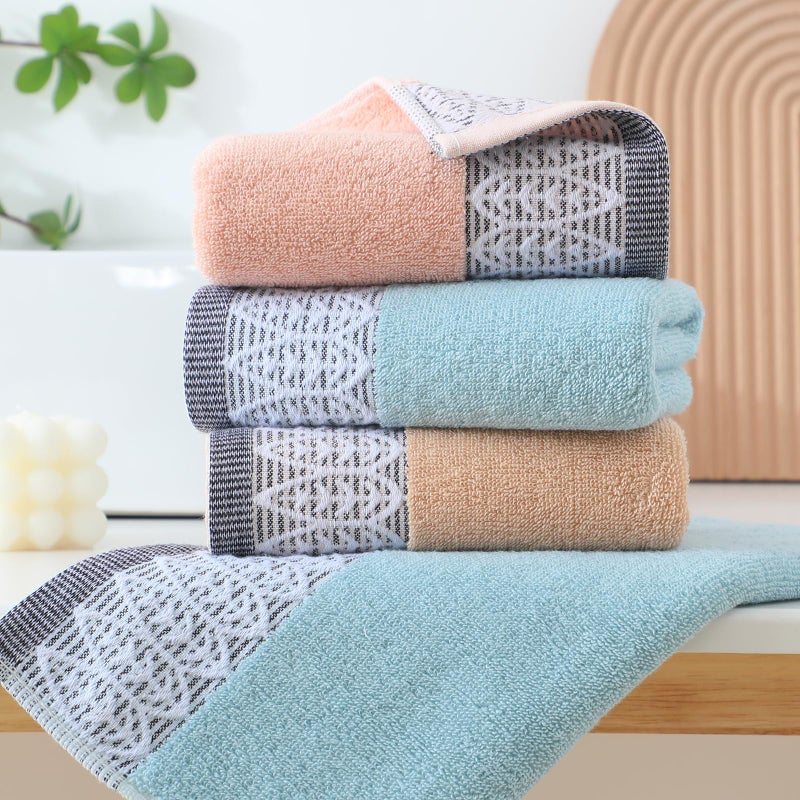 JUIEYIR 3 Pack Leaf Print Hand Towels, Decorative Cotton Soft & Highly Absorbent Towels Set for Bathroom, Face Spa, Kitchen, 13 x 30 Inches (Blue Beige Pink - 3 Pack) - Image 3