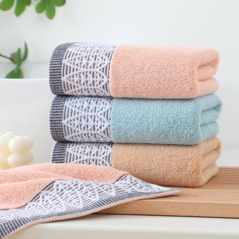 JUIEYIR 3 Pack Leaf Print Hand Towels, Decorative Cotton Soft & Highly Absorbent Towels Set for Bathroom, Face Spa, Kitchen, 13 x 30 Inches (Blue Beige Pink - 3 Pack) - Image 5