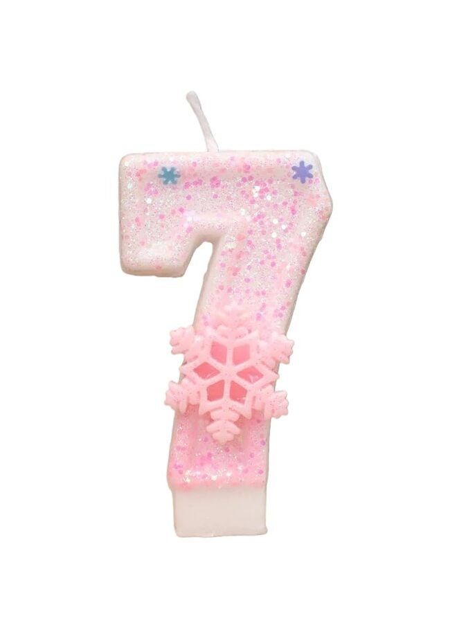 يُسلِّم شموع عيد ميلاد بنمط ندفة الثلج الوردية، شموع أرقام بنمط ندفة الثلج الوردية، مناسبة لتزيين الكيك، تزيين الكب كيك، زينة الحفلات (رقم 7). - Image 1