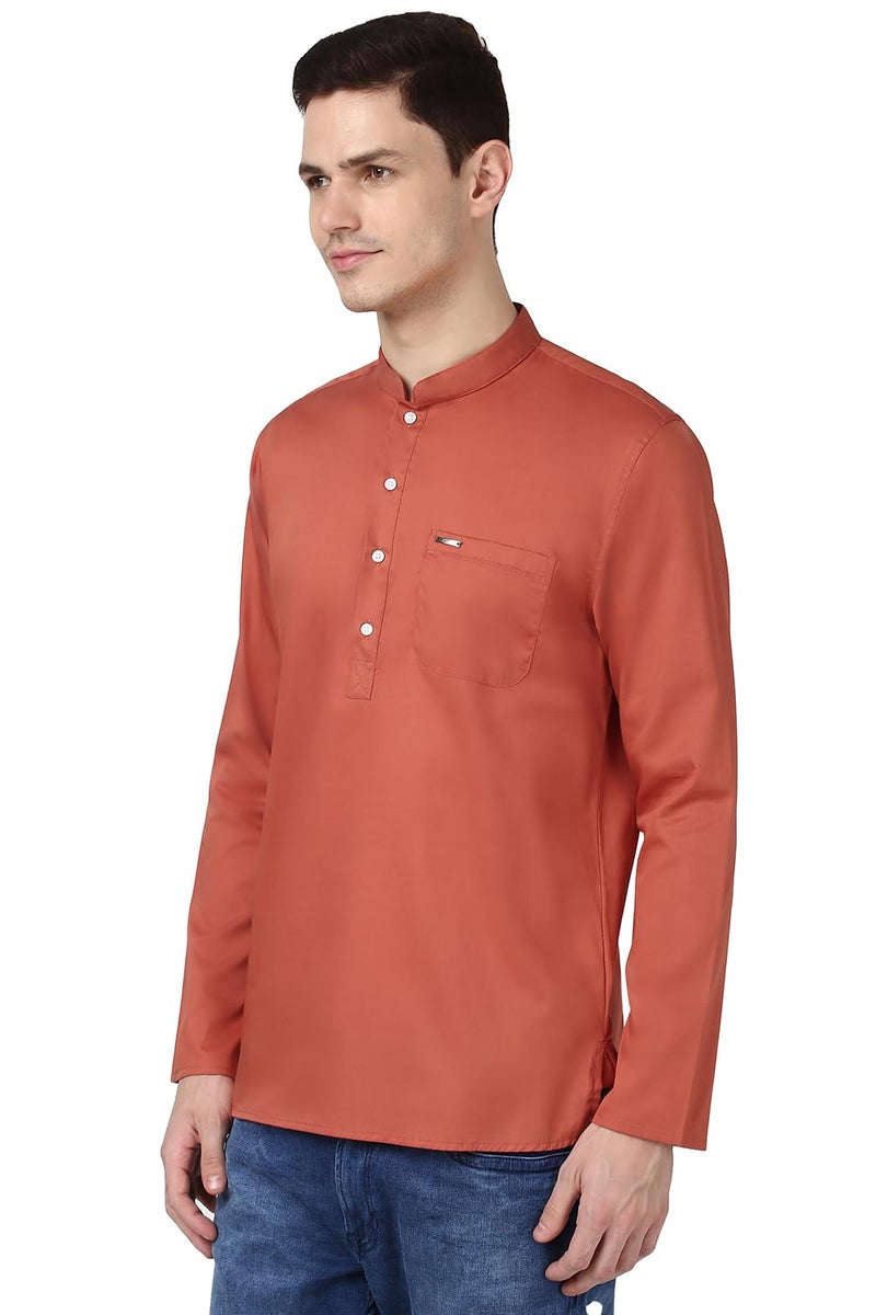 Peter England Men's Everyday Festive Solid Short Kurta Cotton Rust - Image 2