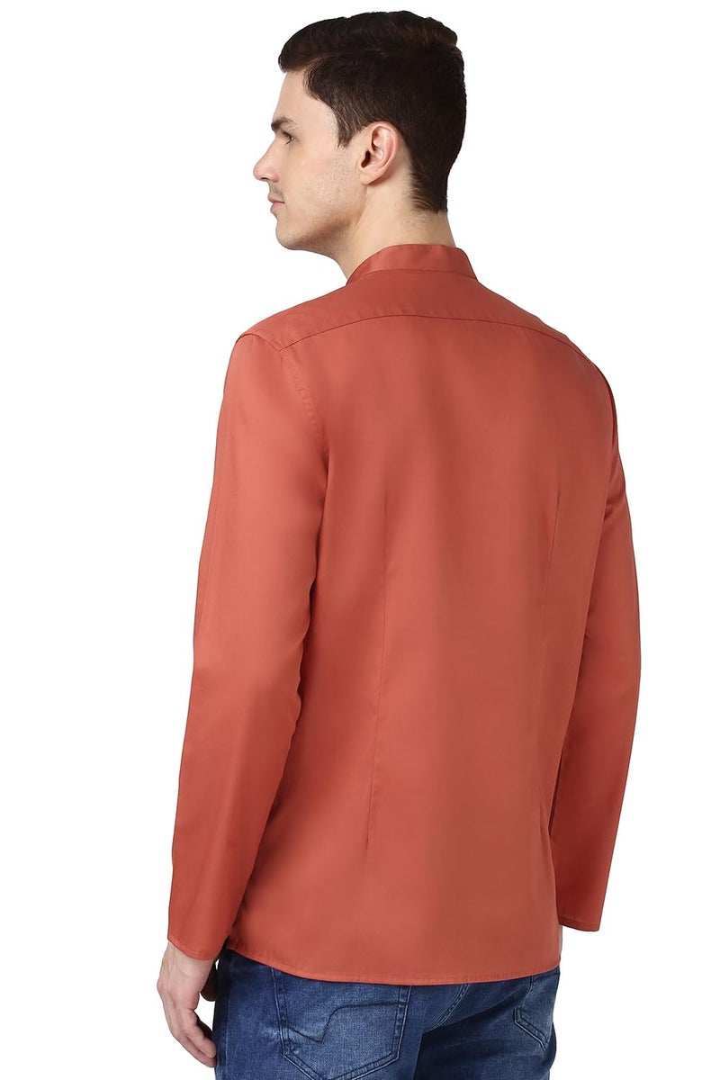 Peter England Men's Everyday Festive Solid Short Kurta Cotton Rust - Image 3
