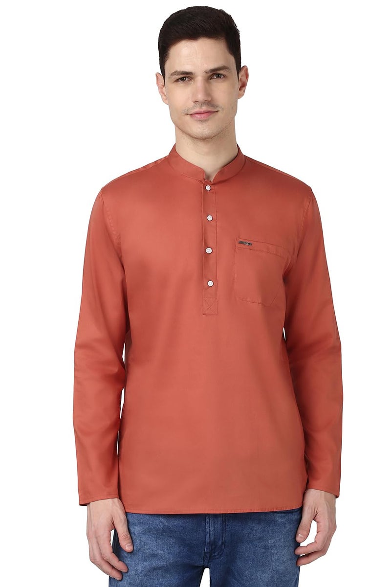 Peter England Men's Everyday Festive Solid Short Kurta Cotton Rust - Image 1