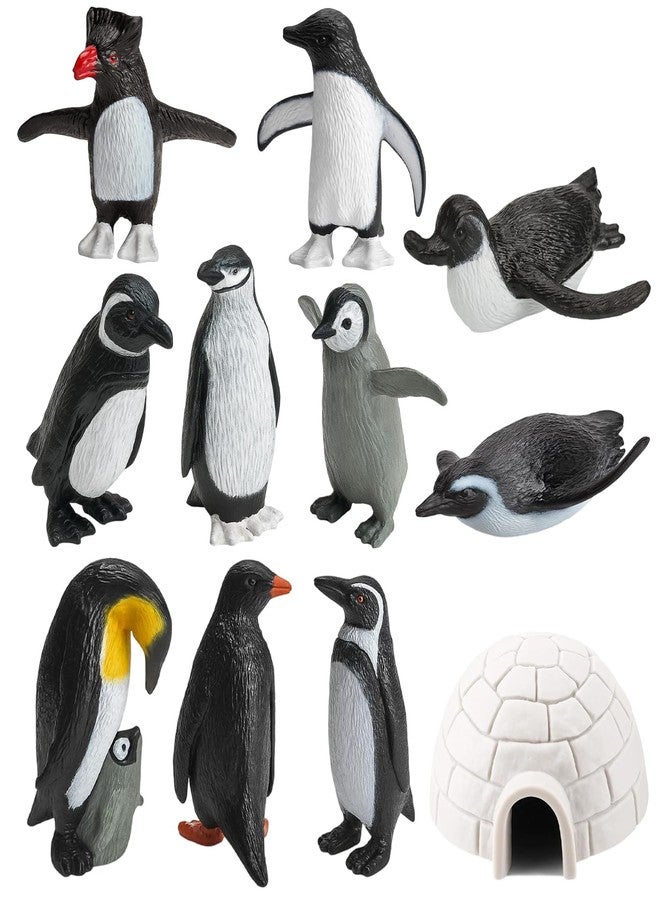 مجموعة 11 قطعة من تماثيل البطريق والحيوانات، ألعاب حيوانات برية لشخصيات القطب الجنوبي، مجموعة حيوانات مع زينة كعكة على شكل كوخ إسكيمو - Image 1