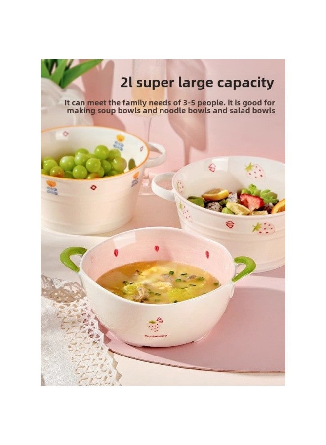 Cute Ceramic Baking Bowl With Handle Household Oven Special Nasty Bowl Salad Bowl Dessert Tableware Baking Pan-Specifications:【strawberry】-Capacity:9inch Asymmetrical Bowl  - Image 4