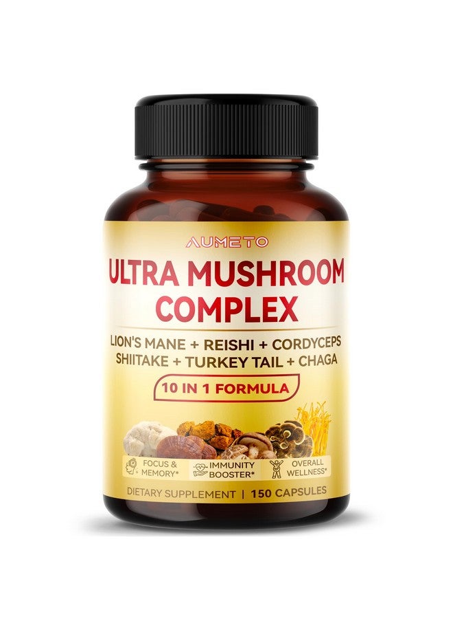 AUMETO Ultra Mushroom Complex 10 in 1 Formula - with Lion's Mane Reishi Cordyceps Shiitake Turkey Tail Chaga (150 Count (Pack of 1)) - Image 1