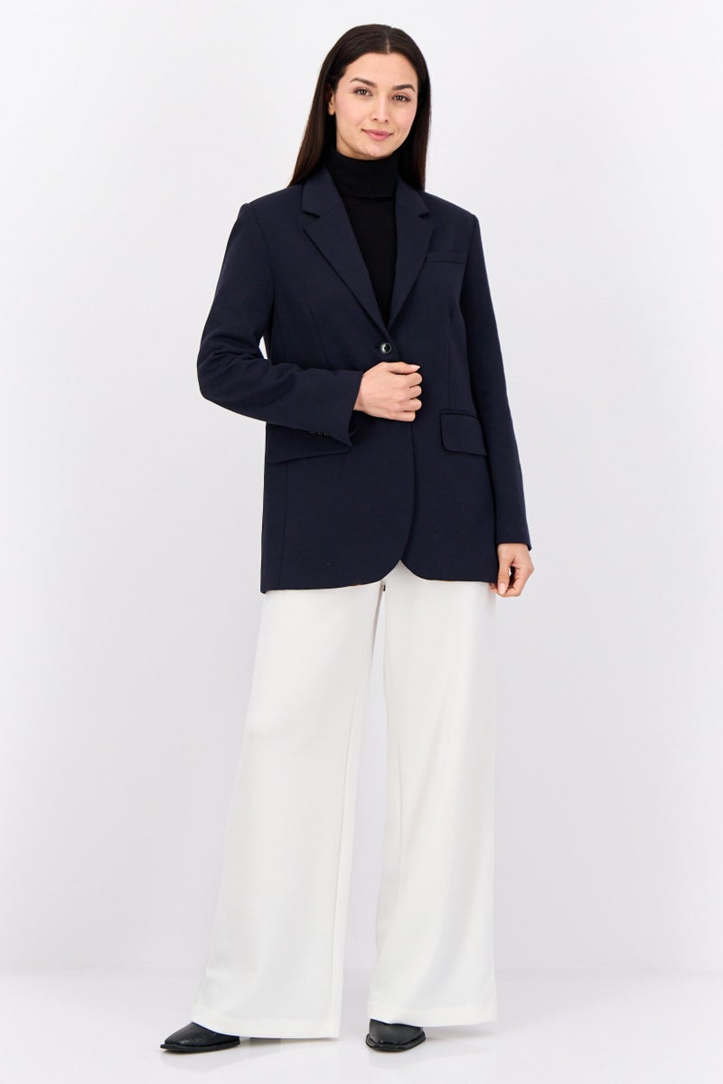 GANT Women  Regular Fit Plain Semi-Formal Blazer, Navy - Image 4