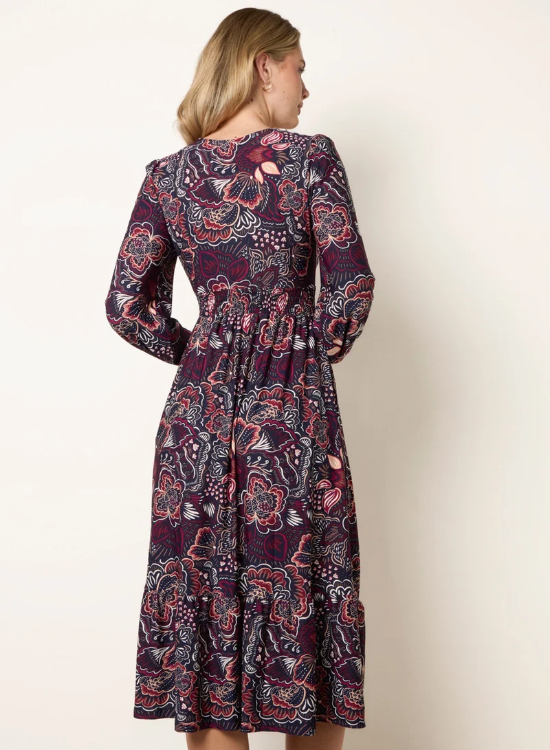 بلو فانيلا Button Front V Neck Midi Dress With Pockets