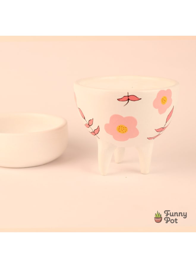 Handmade pottery empty pot - white - 12*11 cm