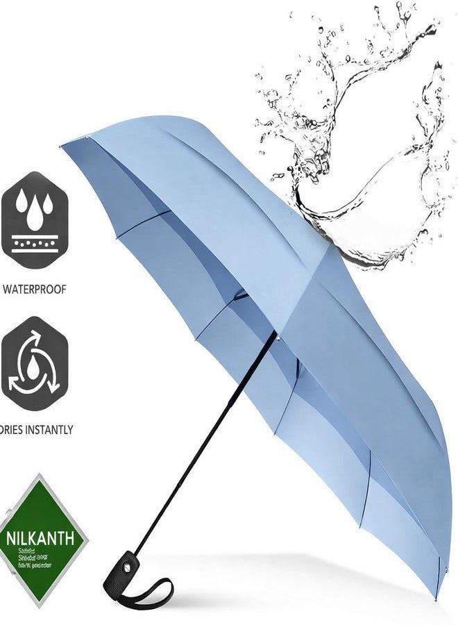NILKANTH Windproof Travel Umbrella - Automatic Open Close, UV Protection, Compact Folding Portable Umbrella for Rain & Sun (Sky Blue) - Image 5