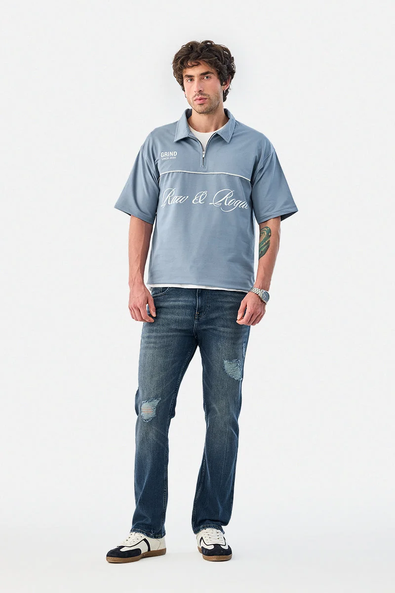 SNITCH Stretch Zip Collar Oversized Graphic Zipper T-Shirt