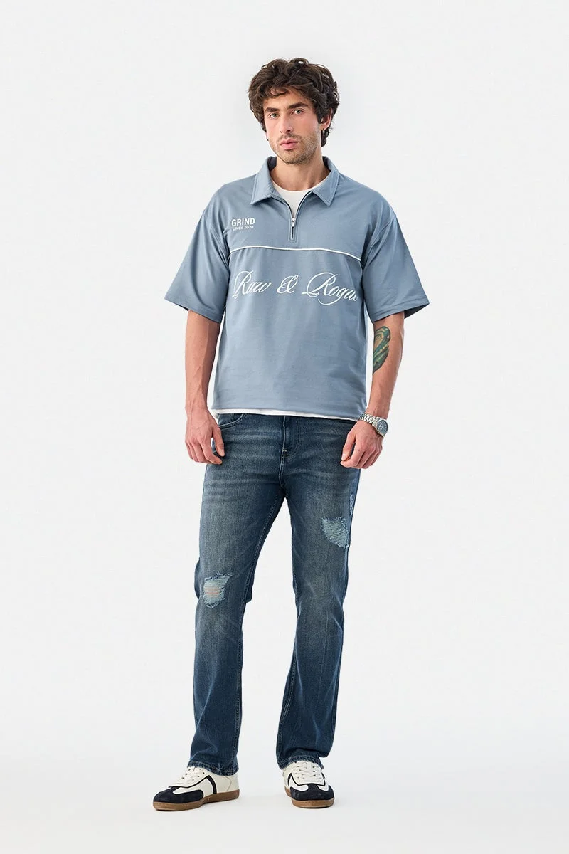 SNITCH Stretch Zip Collar Oversized Graphic Zipper T-Shirt