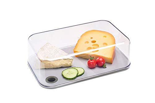 Mepal Modula Transparent Cheese Dome with Built in Grey Cutting Board Kinds of Cheeses  Dishwasher Safe  95oz2800ml  BPA Free  Made in Holland