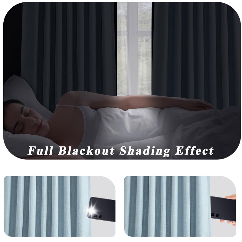 Central Park Pinch Pleated Blackout Curtain Panels with Full Blackout Liner Linen Texture Window Treatment Sets with Back Tab for Living Room Bedroom Thermal Insulated Drape with 9 Hooks, 40"x90"x2, Dusty Blue - Image 4