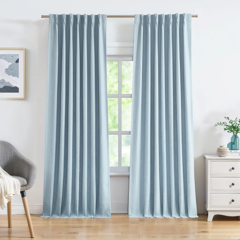 Central Park Pinch Pleated Blackout Curtain Panels with Full Blackout Liner Linen Texture Window Treatment Sets with Back Tab for Living Room Bedroom Thermal Insulated Drape with 9 Hooks, 40"x90"x2, Dusty Blue - Image 3