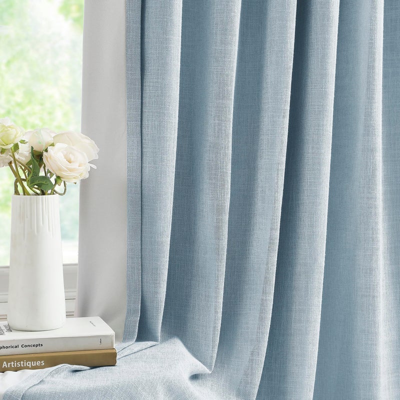 Central Park Pinch Pleated Blackout Curtain Panels with Full Blackout Liner Linen Texture Window Treatment Sets with Back Tab for Living Room Bedroom Thermal Insulated Drape with 9 Hooks, 40"x90"x2, Dusty Blue - Image 5
