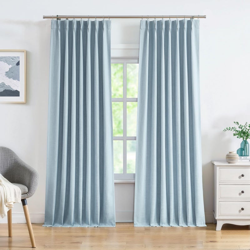 Central Park Pinch Pleated Blackout Curtain Panels with Full Blackout Liner Linen Texture Window Treatment Sets with Back Tab for Living Room Bedroom Thermal Insulated Drape with 9 Hooks, 40"x90"x2, Dusty Blue - Image 1