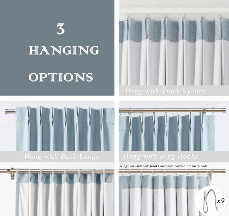 Central Park Pinch Pleated Blackout Curtain Panels with Full Blackout Liner Linen Texture Window Treatment Sets with Back Tab for Living Room Bedroom Thermal Insulated Drape with 9 Hooks, 40"x90"x2, Dusty Blue - Image 2