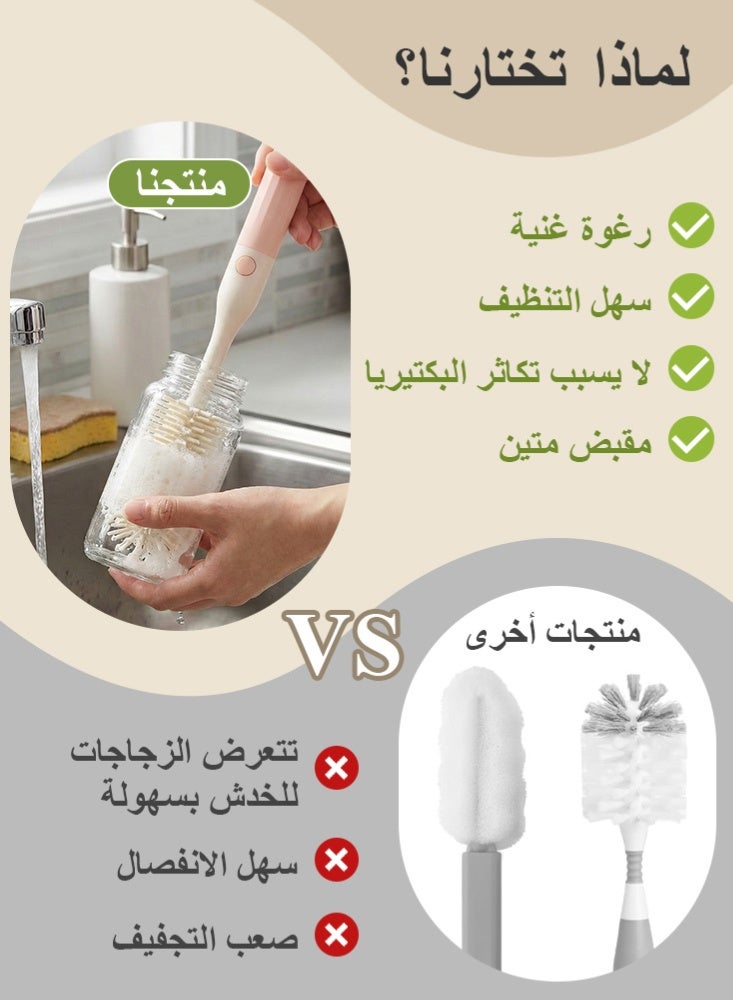 BBMORE Baby Bottle Brush, 5 in 1 Silicone Baby Bottle Cleaning Brush Set Inculde silicone bottle brush,  Nipple Brush, Straw Brush,Drying Rods, storage box - 5 in 1 Bottle Cleaning Tool for Home and Travel, Pink - Image 4