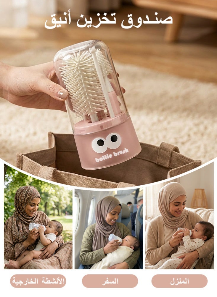 BBMORE Baby Bottle Brush, 5 in 1 Silicone Baby Bottle Cleaning Brush Set Inculde silicone bottle brush,  Nipple Brush, Straw Brush,Drying Rods, storage box - 5 in 1 Bottle Cleaning Tool for Home and Travel, Pink - Image 5