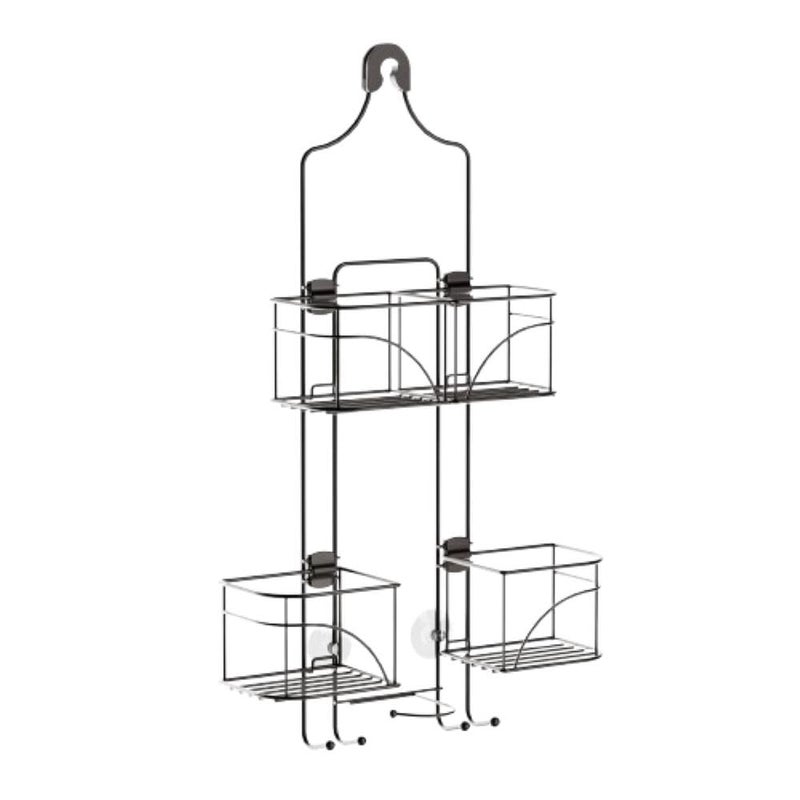Zenna Home Zenna Home Shower Caddy Hanging Bathroom Organizer Steel Shower Shelves with 4 Sliding Baskets and Built in Hooks Accomodates Hose for Handheld Shower Head Storage System Bronze