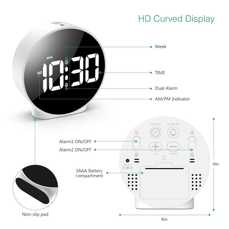 MAPPLE CREATION Digital Alarm Clock New LED Clock Small Electronic Clock with 2 Alarms Snooze Dimmable Alarm Days Set 1224H Display Bedside Clock for Home BatteryAdapter not Included Black - Image 3