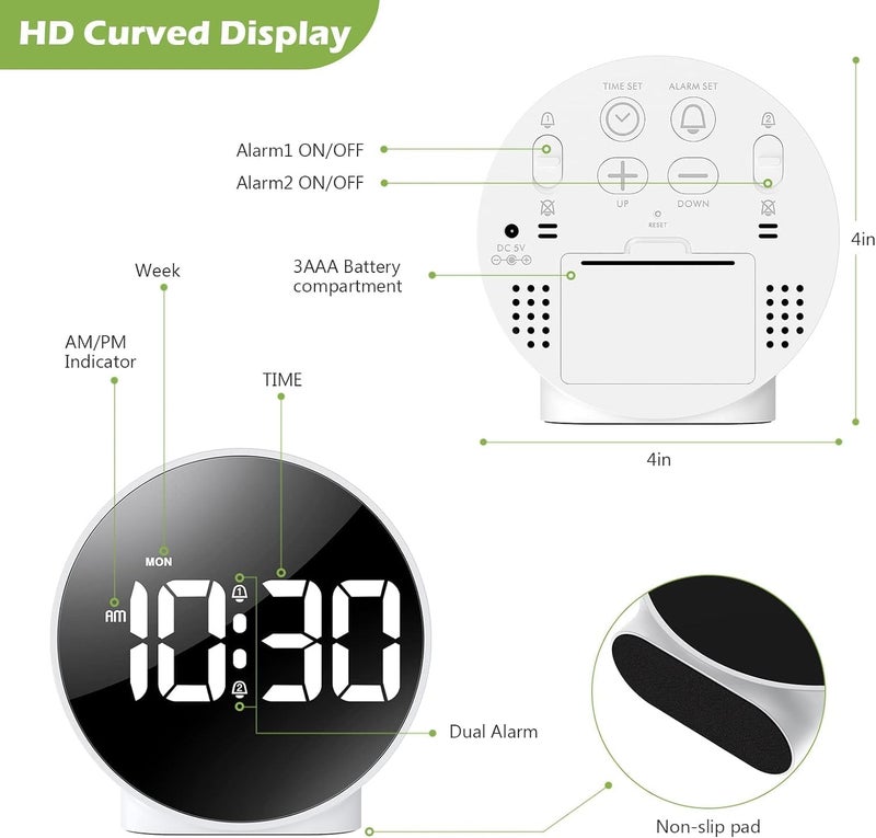 MAPPLE CREATION Digital Alarm Clock New LED Clock Small Electronic Clock with 2 Alarms Snooze Dimmable Alarm Days Set 1224H Display Bedside Clock for Home BatteryAdapter not Included Black - Image 4