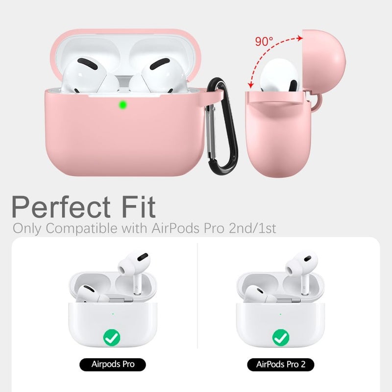 Lerobo غطاء متوافق مع علبة Apple AirPods Pro، غطاء واقي من السيليكون قابل للغسل ومضاد للصدمات لعلبة Airpod Pro 2 يدعم الشحن اللاسلكي مع مشبك، LED أمامي مرئي، وردي - Image 2