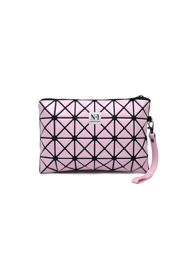 NFI essentials NFI essentials Geometric Design Makeup Pouch For Women Stylish Pouch For Makeup Accessories Travel Organiser Cosmetic Pouches Make Up Pouch For Girls Vanity Bag Makeup Bag, 17 Cm, Pink Black  - Image 1