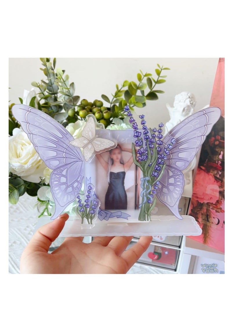 KASTWAVE Detachable Acrylic Kpop Photocard Holder Kpop Photocard Desktop Display Stand with Decorative Accessories Korea Photo Frame Acrylic Idol Star Chasing Standing Frame Purple  - Image 5
